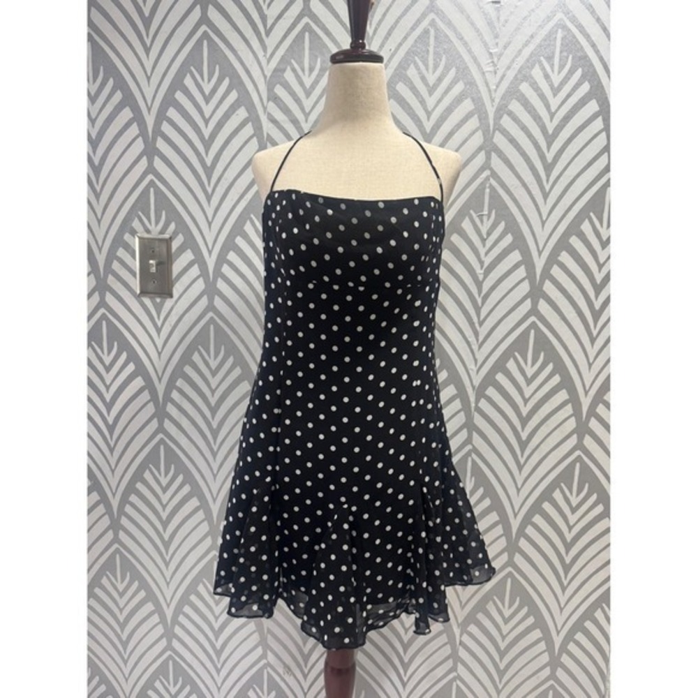 Princess Polly Polka Dot Halter Mini Dress Black White Ruffle Hem US 4 - Picture 2 of 8